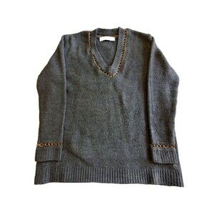 Magaschoni Grey Size Small Turtleneck Sweater Long Luxurious Soft goldish accent